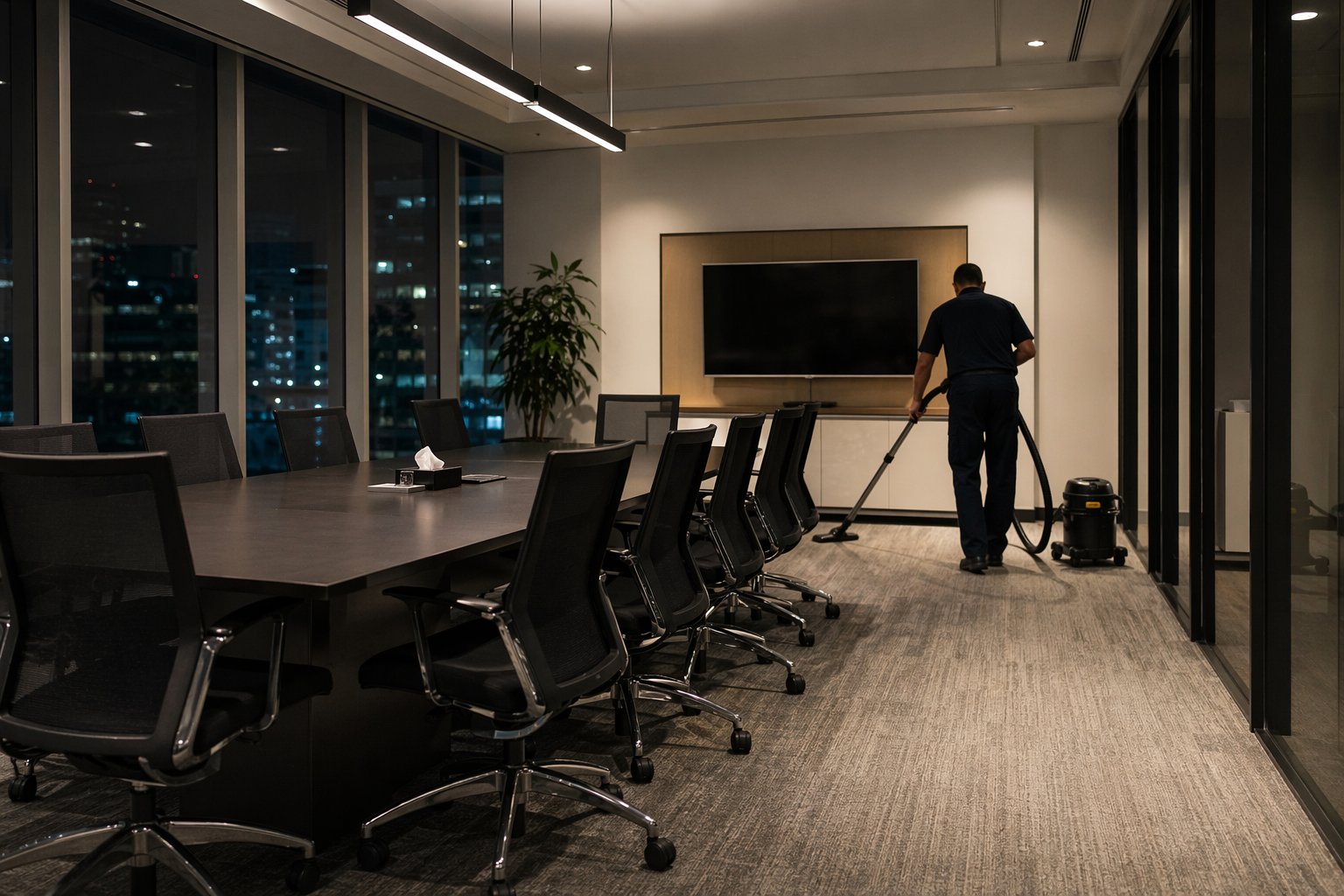 After-hours conference room cleaning in a corporate office