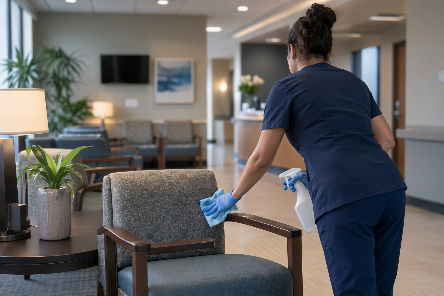 High-touch disinfection in a modern medical waiting room